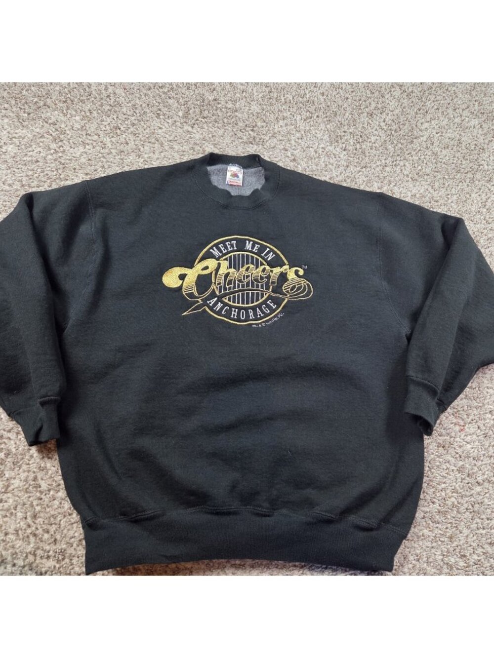Vintage Alaska Anchorage Cheers Sweatshirt Adult Large Black Crew Embroidered
